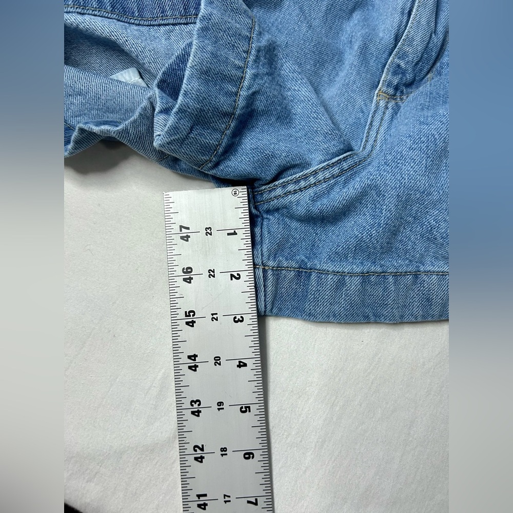 Zara Denim Paperbag Shorts Womens 10 Blue High Waist Elastic Relaxed Fit Casual - Picture 6 of 13